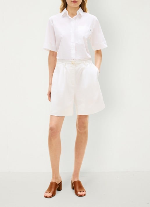 Tommy Hilfiger Wide leg korte broek van linnen met steekzakken - voorkant 4 wit
