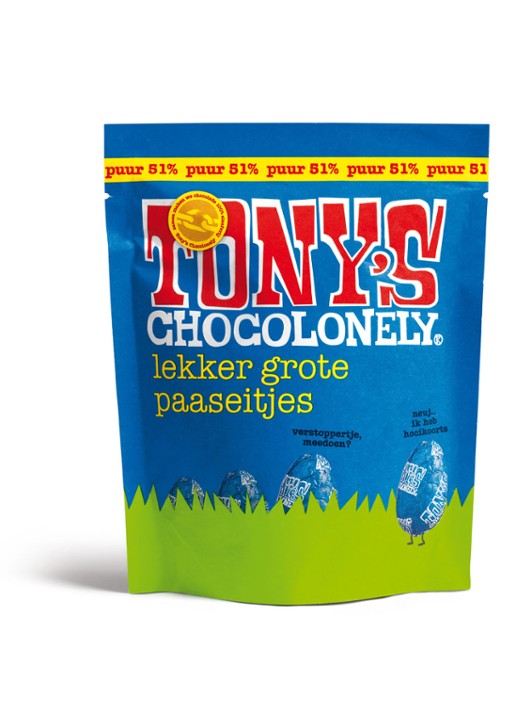 Tony's Chocolonely Paaseitjes pure chocolade 14 stuks - voorkant undefined