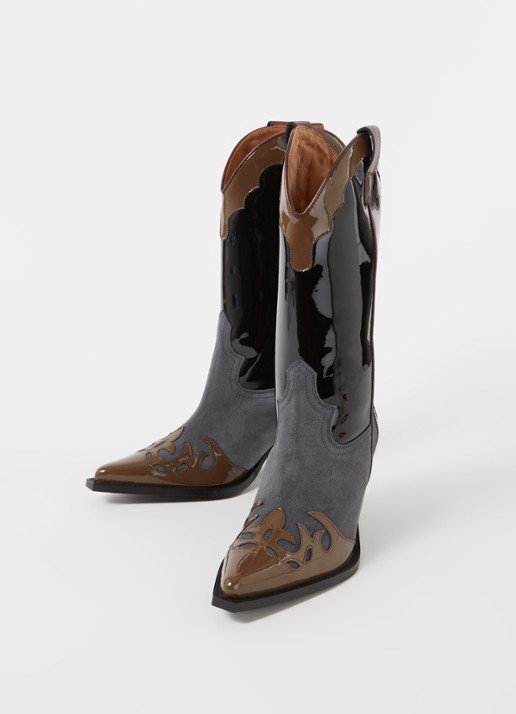 Toral Multi cowboylaars van lakleer met suède details - detail 2 zwart