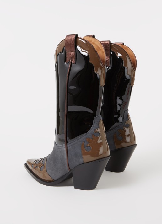 Toral Multi cowboylaars van lakleer met suède details - detail 3 zwart