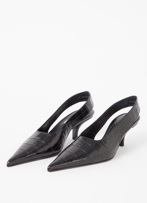 TOTEME Classic slingback van leer met crocostructuur - detail zwart