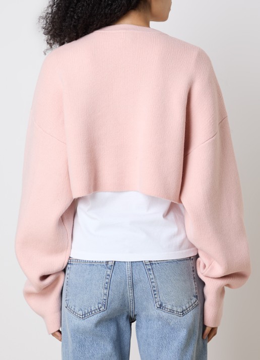 TOTEME Cropped fijngebreid vest met ronde hals - achterkant oudroze