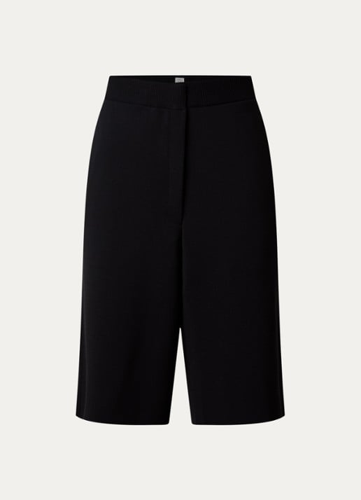 TOTEME Fijngebreide high waist regular fit korte broek met elastische band - voorkant 4 zwart