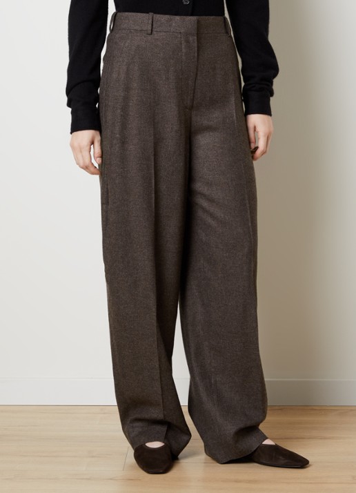TOTEME High waist loose fit pantalon in wolblend met gemêleerd dessin - detail 2 taupe