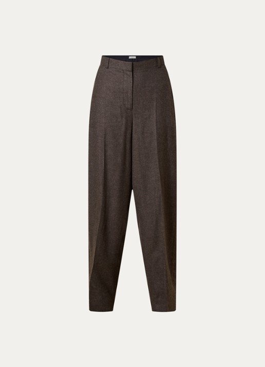TOTEME High waist loose fit pantalon in wolblend met gemêleerd dessin - voorkant 4 taupe