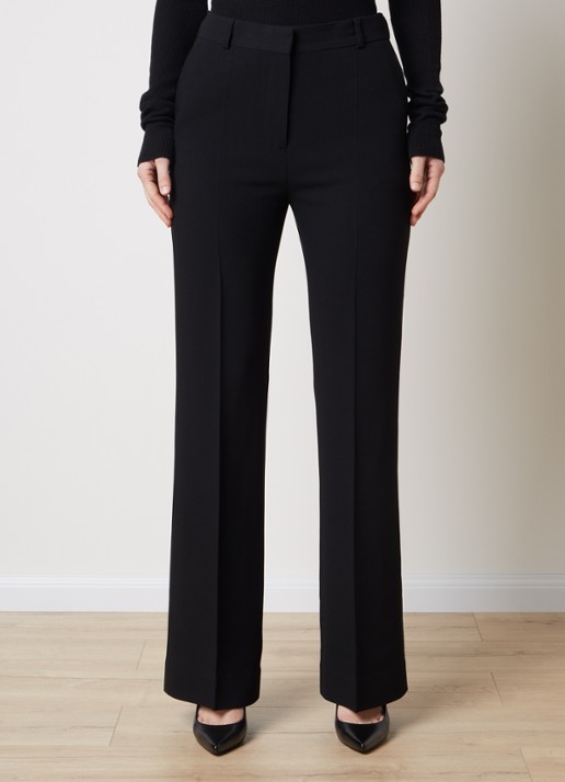 TOTEME High waist straight fit pantalon in wolblend met persplooi - detail zwart