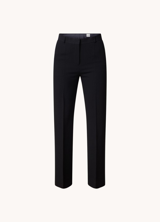 TOTEME High waist straight fit pantalon in wolblend met persplooi - voorkant 4 zwart