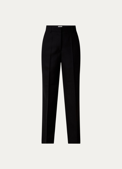 TOTEME High waist straight fit pantalon in wolblend met persplooi - voorkant 4 zwart
