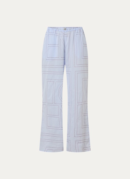 TOTEME Low waist wide fit broek met logoborduring - voorkant lichtblauw