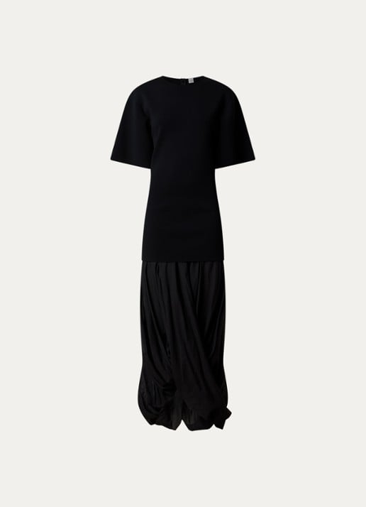 TOTEME Maxi jurk met plooidetail - voorkant zwart