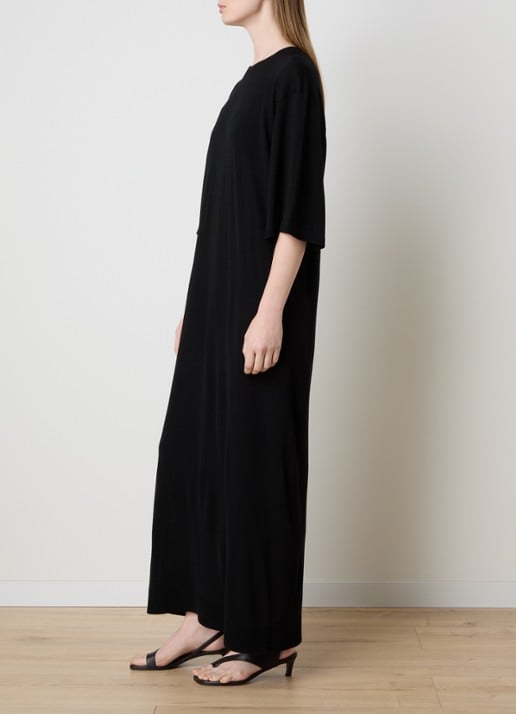 TOTEME Maxi jurk van wol met ribstructuur - voorkant 3 zwart