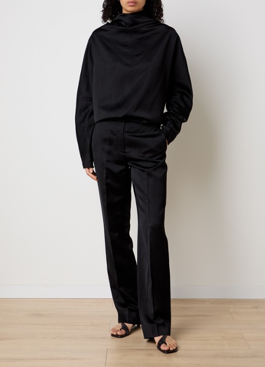 TOTEME Mid waist straight fit pantalon in linnenblend - voorkant 5 zwart