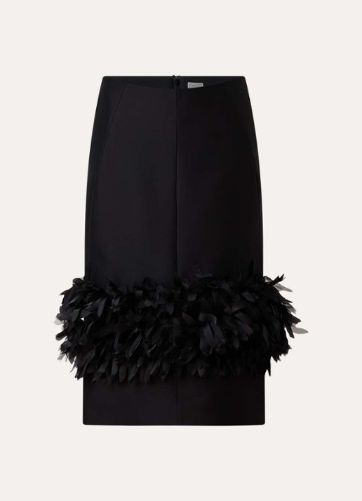 TOTEME Midi rok in zijdeblend met franjes - voorkant 4 zwart