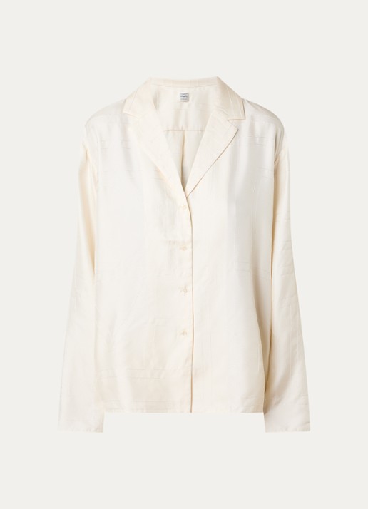 TOTEME Monogram blouse van zijde met logoborduring - voorkant gebroken wit