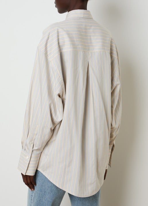 TOTEME Oversized blouse in zijdeblend met streepprint - achterkant lichtgeel