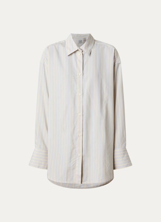 TOTEME Oversized blouse in zijdeblend met streepprint - voorkant 2 lichtgeel