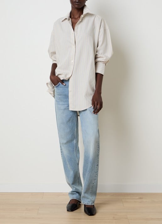TOTEME Oversized blouse in zijdeblend met streepprint - voorkant 3 lichtgeel