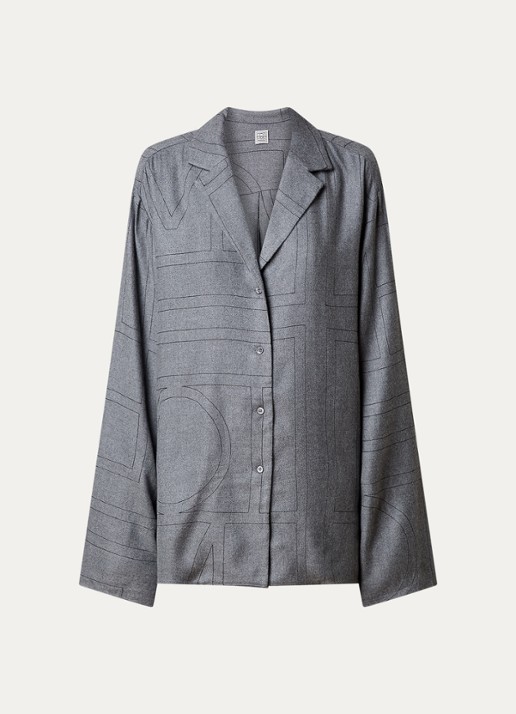 TOTEME Oversized blouse met logoborduring - voorkant grijs