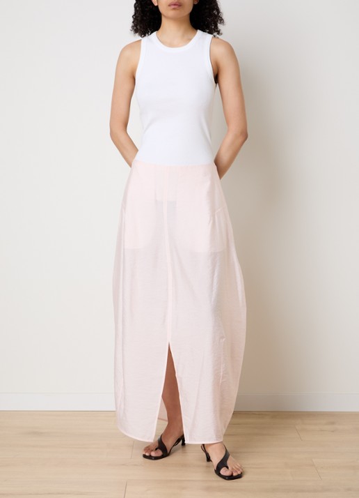 TOTEME Parachute maxi rok van zijde met split - voorkant 5 lichtroze