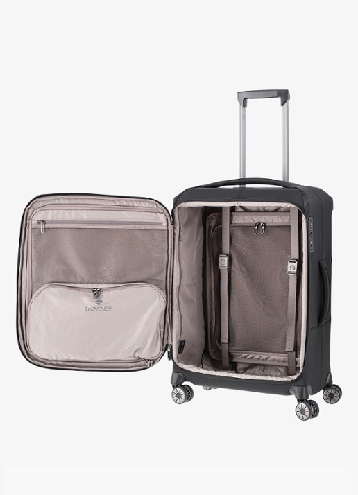 Travelite Priima vergrootbare spinner M 68 cm - voorkant 3 zwart