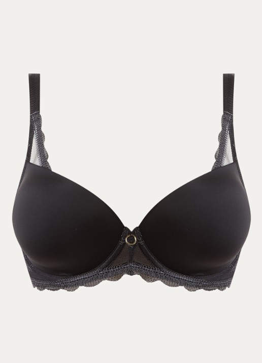 Triumph Comfort Allure voorgevormde T-shirt bh met kant details - voorkant zwart