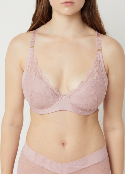 Triumph Love In Lace plunge bh met overlay van kant  - voorkant 4 oudroze
