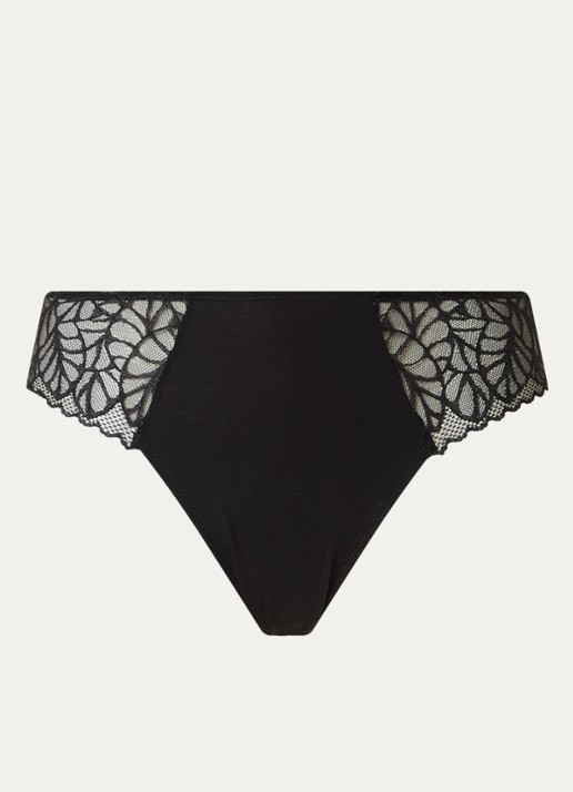 Triumph Modal Tai high waisted hipster met kant en lurex - voorkant zwart