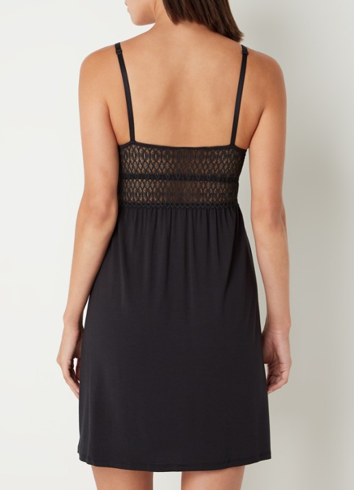 Triumph Slipdress met V-hals en kant  - achterkant 3 zwart
