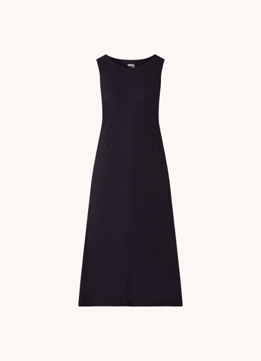 TRVL DRSS Maxi jurk van travelstof met steekzakken - voorkant 3 blauw