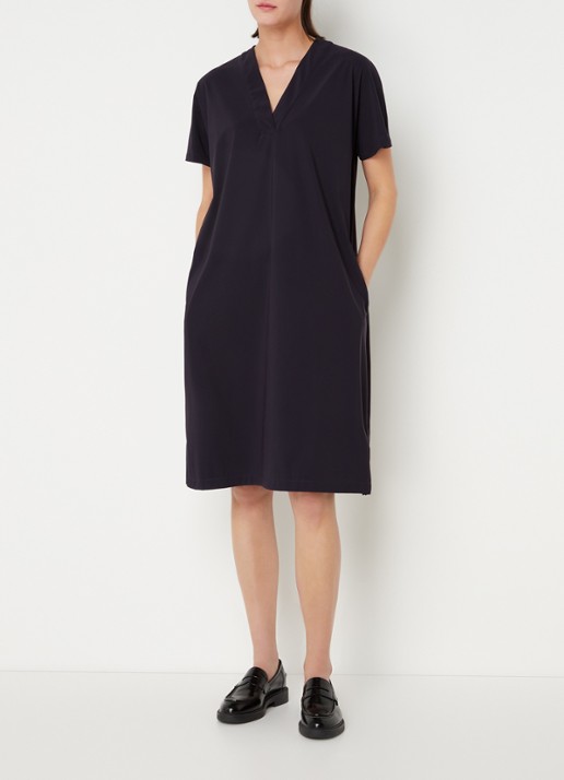 TRVL DRSS Midi jurk van travelstof  - voorkant 2 blauw