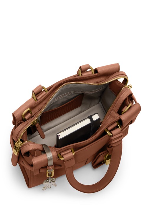 TUMI Agent Small handtas van leer - voorkant 3 steenrood