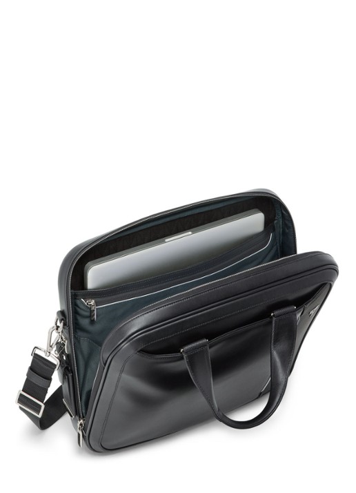 TUMI Arrive' Hannover businesstas van leer met 16 inch laptopvak - voorkant 5 zwart