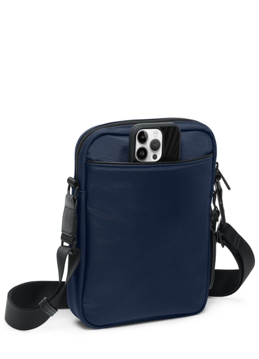 TUMI Crossbodytas met leren details - detail 3 donkerblauw