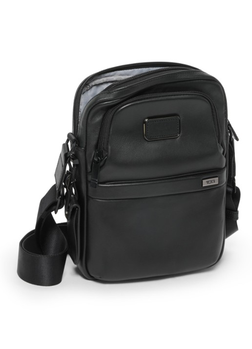 TUMI Crossbodytas van leer - voorkant 2 zwart