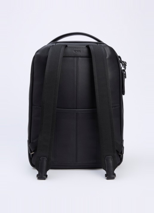 TUMI Harrison Bradner rugzak met leren details en 14 inch laptopvak - achterkant zwart
