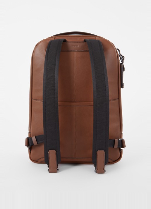 TUMI Harrison Bradner rugzak van leer met 14 inch laptopvak - achterkant 3 cognac