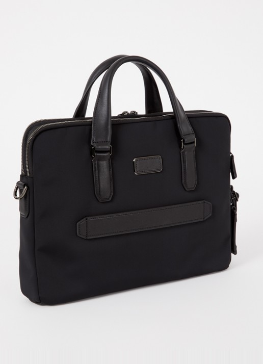 TUMI Harrison Sycamore laptoptas met leren details en 15 inch laptopvak - achterkant zwart