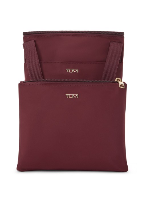 TUMI Just In Case Medium schoudertas met uitneembaar etui - detail bordeauxrood