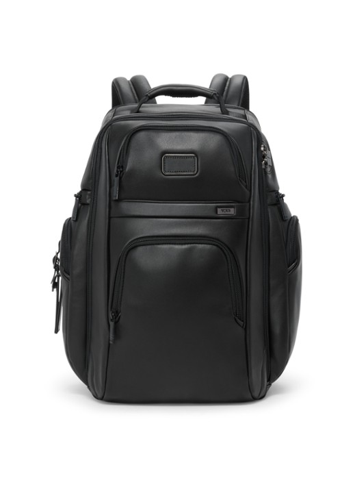 TUMI Rugzak van leer met 16 inch laptopvak - voorkant 2 zwart