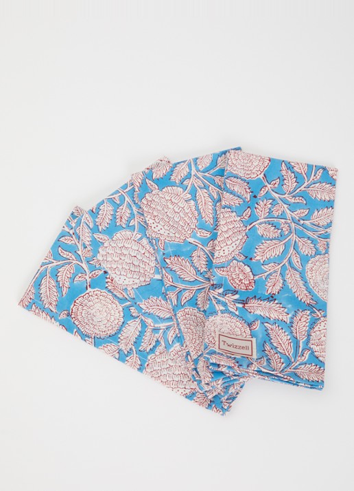 Twizzell Ocean Breeze servet van katoen 45 x 45 cm set van 4 - voorkant 2 blauw