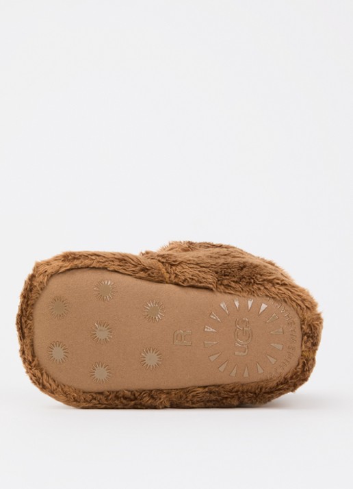 UGG Bixbee babyslofje van imitatiebont - detail kastanjebruin