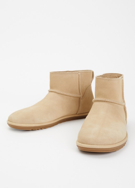 UGG Classic Mini Deconstructed enkellaarsje van suède - detail 3 beige