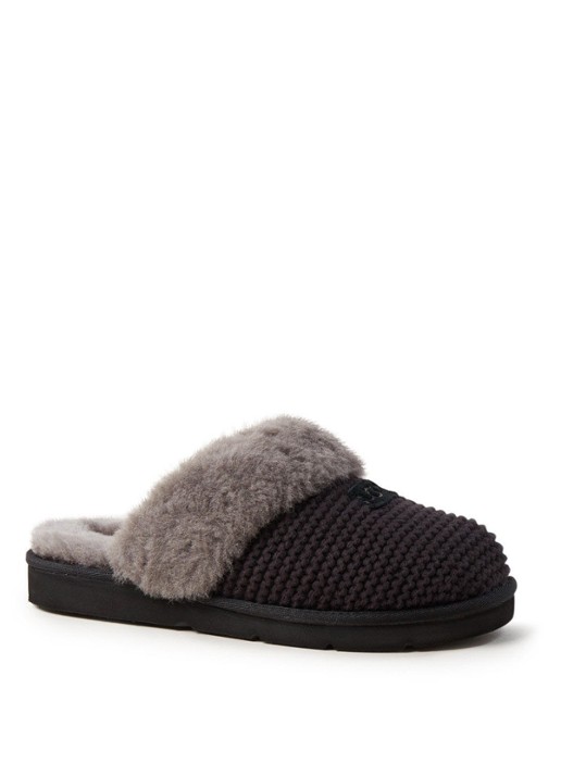 UGG Cozy Knit pantoffel met schapenvacht details - voorkant 3 zwart