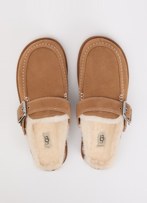 UGG Goldenstar Evelina muiltje van suède met schapenvacht - detail 2 camel