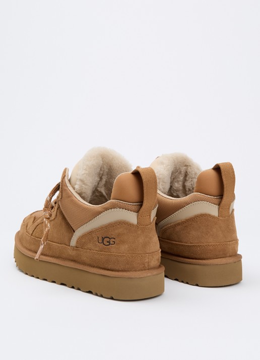 UGG Lowmel sneaker met suède details - achterkant kastanjebruin