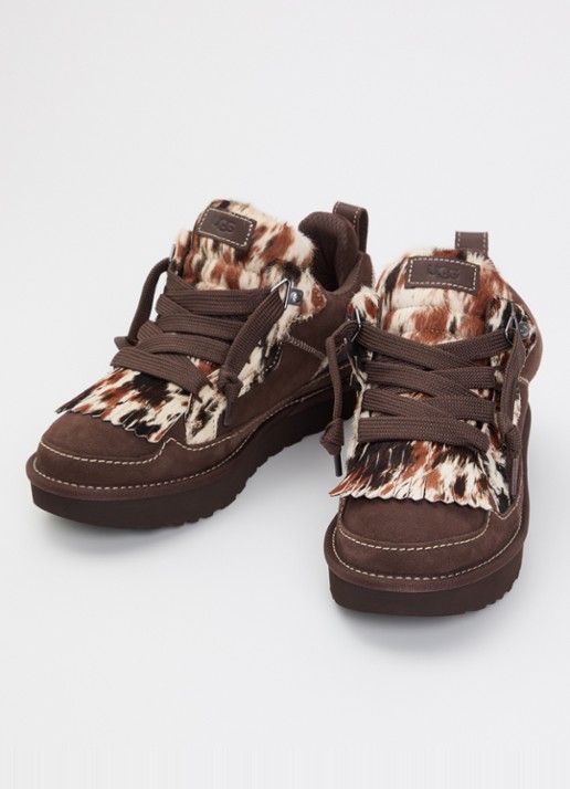 UGG Lowmel Western sneaker van suède met details van ponyhair - detail 3 donkerbruin