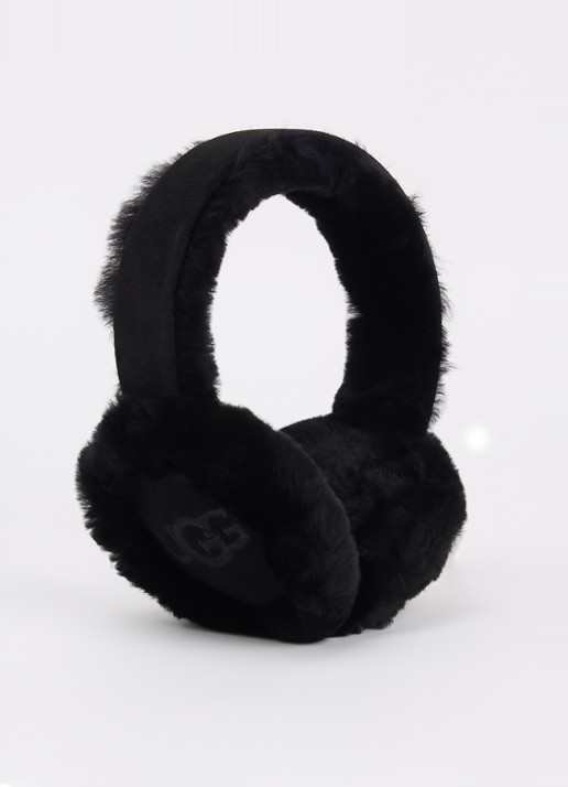 UGG Oorwarmers van suède met schapenvacht - voorkant 2 zwart