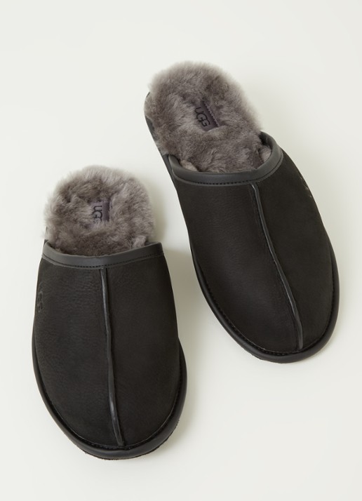 UGG Scuff pantoffel van leer met schapenvacht - detail 2 zwart