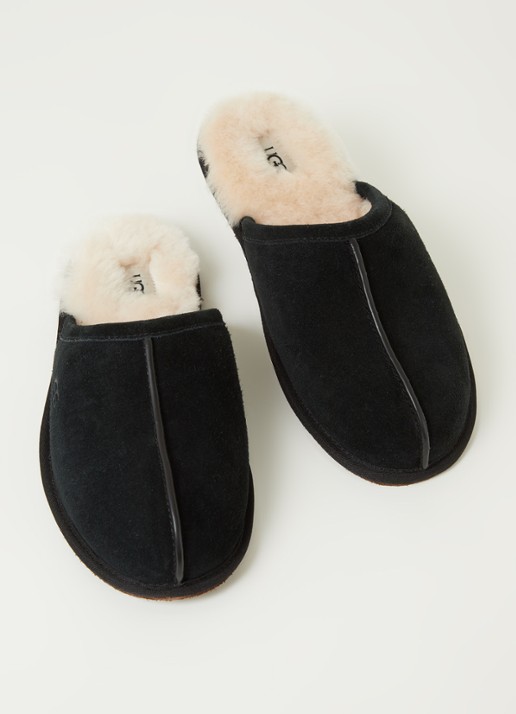 UGG Scuff pantoffel van suède met schapenvacht - detail 2 zwart