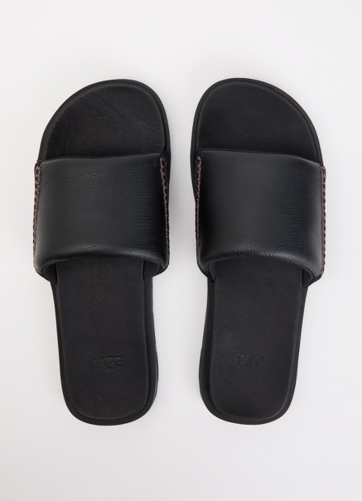 UGG Seaside II Flip slipper van leer met suède detail - detail 4 zwart